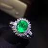 Luxury allnatural emerald 15 carat gem ring S925 Silver plated 18 karat gold female bead engagement Party 240229