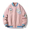 Venta al por mayor, chaqueta universitaria de béisbol con botones de algodón para hombre, cuello marinero, deportiva, Letterman, 99