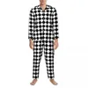 Homens sleepwear amarelo xadrez pijama masculino linhas pretas imprimir adorável sono nightwear outono duas peças estética oversize conjunto personalizado