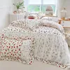 Conjuntos de cama Coreano Puro Algodão Vintage Rosa Branco Plissado Lace Ruffles Patchwork Set Quilt Cover Cama Saia Colcha Fronhas