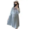 Dresses 5657# 2022 Autumn Korean Fashion Maternity Dress Elegant A Line Pleated Loose Clothes for Pregnant Women Pregnancy Clothing