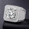 Milangirl Big Hip Hop Rhinestone Men Out Bling Square Ring Pave Setting CZ Wedding Engagement Rings Top Quality 8/9/10/11/12/13