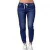 Damen-Jeans, einfarbig, Kordelzug, Knöchelbindung, schmale, dehnbare Jeans, Übergröße, Jeanshose Den 240227