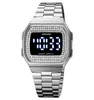 Skmei 1807 moissanite digital unisex hip hop sport watch square shaped stainless steel watch