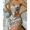 Dress Sexy See Through Sequin Slip Summer Dress for Women 2023 Trendy Glitter Backless Mini Bodycon Dress Sets Vestidos