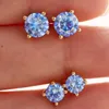 豪華なファッションの男性女性ファッション925スターリングシルバーイエローゴールドメッキ0.5ct 1ct 2ctブルーモイサナイトスタッドイヤリング素敵な贈り物