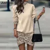 Dress 2022 Elegant Spring Autumn Long Sleeve Dress Women Turtleneck Casual Mini Dresses For Women Casual Vintage Print Office Dress