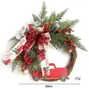 Decorative Flowers Christmas Door Wreath Garland Wooden Car Red Berry Wall Hanging Ornament Merry Decoration For Home Year 2024