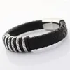 Charm Bracelets Men Jewelry Retro Genuine Leather Bracelet Stainless Steel Bead With Magnet Clasp 12MM Wide Braided