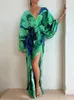 Abiti casual con scollo a V Vintage Loungewear Split Holiday Dress 2024 Donna Primavera Estate Manica lunga a pipistrello Moda Donna Abiti da festa