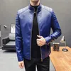 Veste en cuir de marque à la mode pour hommes, couleur unie, col montant, manteaux de motard Slim, haute qualité, coupe-vent PU 240229