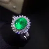 Luxury allnatural emerald 15 carat gem ring S925 Silver plated 18 karat gold female bead engagement Party 240229