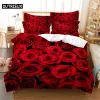 Set Red Rose Bedding Set Däcke Cover Set 3D Bedbling Digital Printing Bed Linen Queen Sängkläder Set Fashion Design Sheer Gardiner