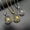 Hip Hop Round Vintage Titanium Steel Shield Templar Pendant Necklace 18K Real Gold Plated Jewelry