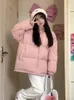 Kvinnors dike rockar Deeptown Warm Pink Zip Up Overized Short Parka Women School Student Kawaii Harajuku Loose Jacket Korean 2024 Autumn