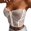 Women's Tanks Womens Sexy See-Through Floral Lace Corset Crop Top Strapless Hook Front Overbust Lingerie Bustier Open Back Solid Color F0T5