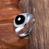 Cluster Rings Fashion Simple 925 Silver Color Natural Black Agate For Men Women Stone Adjustable Party Jewelry Gifts