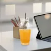 Gobelets jetables pailles 50 ensembles de jus Transparent en plastique Portable Transparent avec couvercles