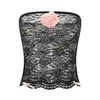 Women Tanks Camis Hezioweun y Summer Fashion Tubs Tops Black Shoder Off Shoder Cropped Lace Floral See-Frough Bandeau othxo
