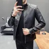 Jaqueta de couro masculina de marca de moda outono, cor sólida, gola fina, casacos de motociclista de alta qualidade, à prova de vento, pu 240229
