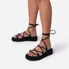 Sandálias 2024 sexy cor sólida rendas até sapatos femininos dedo do pé aberto verão moda salto baixo ao ar livre casual plus size