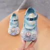 Utomhus frysta Elsa Princess Designer Crystal Flat Shoes Kids Bow Tie Bling Slip On Baby Girls Shoes Child Flats Gifts