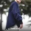 Maden japonais Vintage 100% coton polos pour hommes couleur unie lâche revers à manches longues T-shirt printemps bleu chemise unie 240227