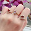 LAMOON Vintage Gemstone Ring Natural Garnet Rings For Women 925 Sterling Silver K Gold Plated Crystal Wedding Engagement RI182 240227