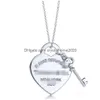 Ювелирное ожерелье Anydesigner T Family Classic Love Brand Key Подвеска в форме сердца S925 Sier High Edition Минималистичный дизайн O-Bone Dro Dhzf5
