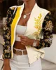 스프링 가을 여성 얇은 재킷 탑 빈티지 프린트 긴 소매 지퍼 재킷 코트 캐주얼 겉옷 짧은 패션 240229