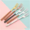 Cookware Sets 2430Pcs Imitation Wooden Handle Dinnerware Cutlery Set Stainless Steel Tableware Knife Fork Spoons Sierware Western Fla Dhnaq