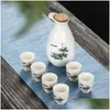 Vinglasögon japansk stil set Sake Cup Ceramic Jug Dispenser Decanter Small Glass One Mouth 231114 Drop Delivery Dhdl2