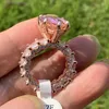 Cluster Rings Choucong Brand Design Luxury Jewelry 925 Sterling Silver&Rose Gold Fill Large Pear Cut Pink Topaz CZ Diamond Women Wedding