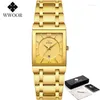 Relógios de pulso WWOOR Mens Square Quartz Relógios de Pulso Luxo Ouro Preto Relógio de Aço Inoxidável À Prova D 'Água Data Automática Relógio Relogio