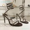 Rene Caovilla Cleo الصنادل الجلدية المصنوعة من الجلد 75 مم 95 مم نساء عالية الكعب الصنادل الأفعى Strass Stiletto Stiletal