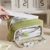 Lápis de grande capacidade Bolsa Janela transparente com zíper Bolsa Organizador de canetas de papelaria Multi camadas Caso