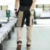 Pants Multipocket Cargo Pants Men Multifunctional Work Trousers Workwear with Reflective Tapes Oxford Knee Pad Service Wear Resistant