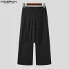 Pants INCERUN 2023 American Style Fashion Men's Long Pants Fake Twopiece Pleated Design Trousers Casual Street Solid Pantalons S5XL