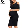 Sukienki Chivry New Matsity Women Sukienki ciążowe mama ubrania na solidne seksowne seksowne na ramię bodycon ciąży kobiety swobodne sukienki