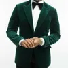 Costumes pour hommes, Tuxedos de mariage en velours pour hommes, coupe cintrée, Style italien, Blazer vert, costume deux pièces personnalisé (veste et pantalon), 2024