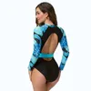 Women's Swimwear Nadanbao Summer Blue Print Party Swimming Suit Women Sexy One Piece Surfing Beachwear Female Zippper Bodysuit Swimsuit