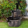 Garden Decorations Water Fountain Outdoor Waterfall Barrel 2-Tier And Pump W/Realistic Faux Wood Barrels & Head