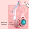 ヘッドフォン/ヘッドセット新しいフラッシュライトかわいい猫耳マイクコントロール付きワイヤレスヘッドフォンLEDキッドガールステレオ音楽ヘルメット電話Bluetoothヘッドセットギフト