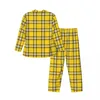 Men's Sleepwear Yellow Plaid Pajamas Male Black Lines Print Lovely Sleep Nightwear Autumn Two Piece Aesthetic Oversize Custom Set