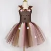 Girl Dresses Cartoon Deer Costume For Girls Christmas Tutu Dress Clothes Flowers Antler Elk Reindeer Kids Halloween Xmas Party Outfit