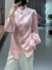 Camicia per abbigliamento etnico Camicia con bottoni rosa Top a maniche lunghe Cinese tradizionale da donna Primavera e autunno 2024 Elegante temperamento dolce