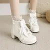 Botas Pxelena Princesa Lolita Noiva Casamento Tornozelo Mulheres Branco Rosa Lace Ruffles Borboleta-Nó Vestido de Festa Cosplay Sapatos 34-43