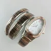 Ny ormformade två Ring Steel Band Diamond Inlaid Women's Watch, Classic Quartz Watch