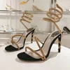Rene Caovilla hoge hak sandalen nieuwe gradiënt diamant slang gewikkeld enkelbandje met echt leer luxe designer kleding schoenen zomermode trouwschoenen