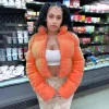 Parkas Women Pink Parka Plus Size Teddy Cropped Zipper Padded Puffer Jacket 2021 Winter Orange Fashion Thick Warm Harajuku Bubble Coat